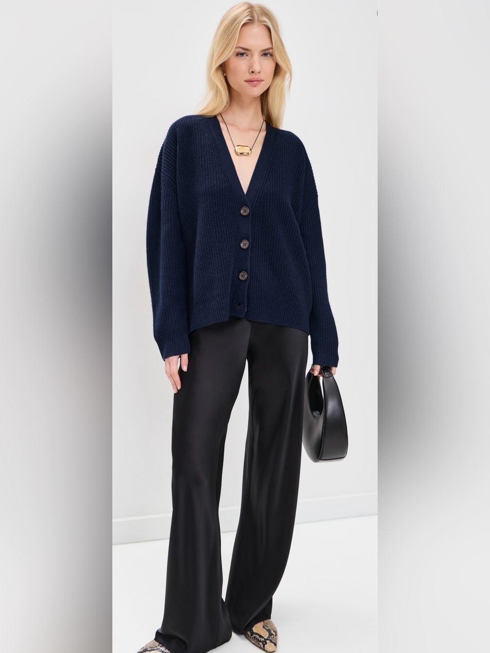 Jenni Kayne Cotton Cocoon Cardigan Oversized relaxed front pocks💙sz lrg Navy - Picture 4 of 16